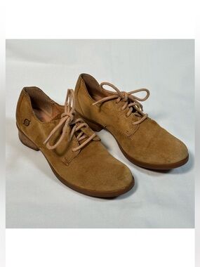 Børn Suede Leather Lace-Up Oxford Shoes Tan Women’s Size 5 1/2 Comfort Flats